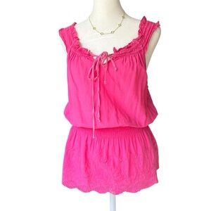 Pink Sleeveless Eyelet Embroidered Women’s Medium Cotton Drop Waist Top